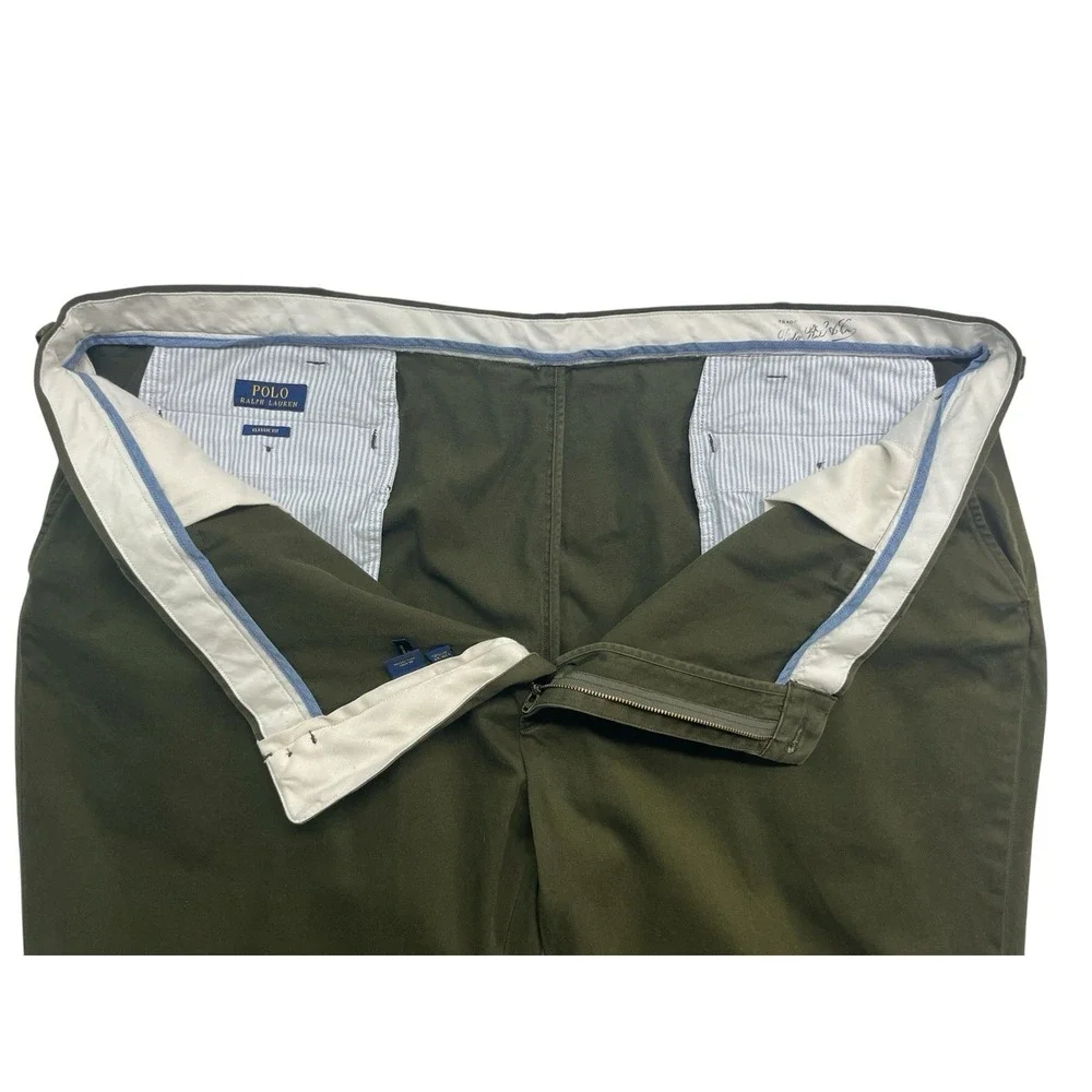 Polo Ralph Lauren 52x34 Olive Green Chino Dress Pants Flat Front Trousers Cotton
